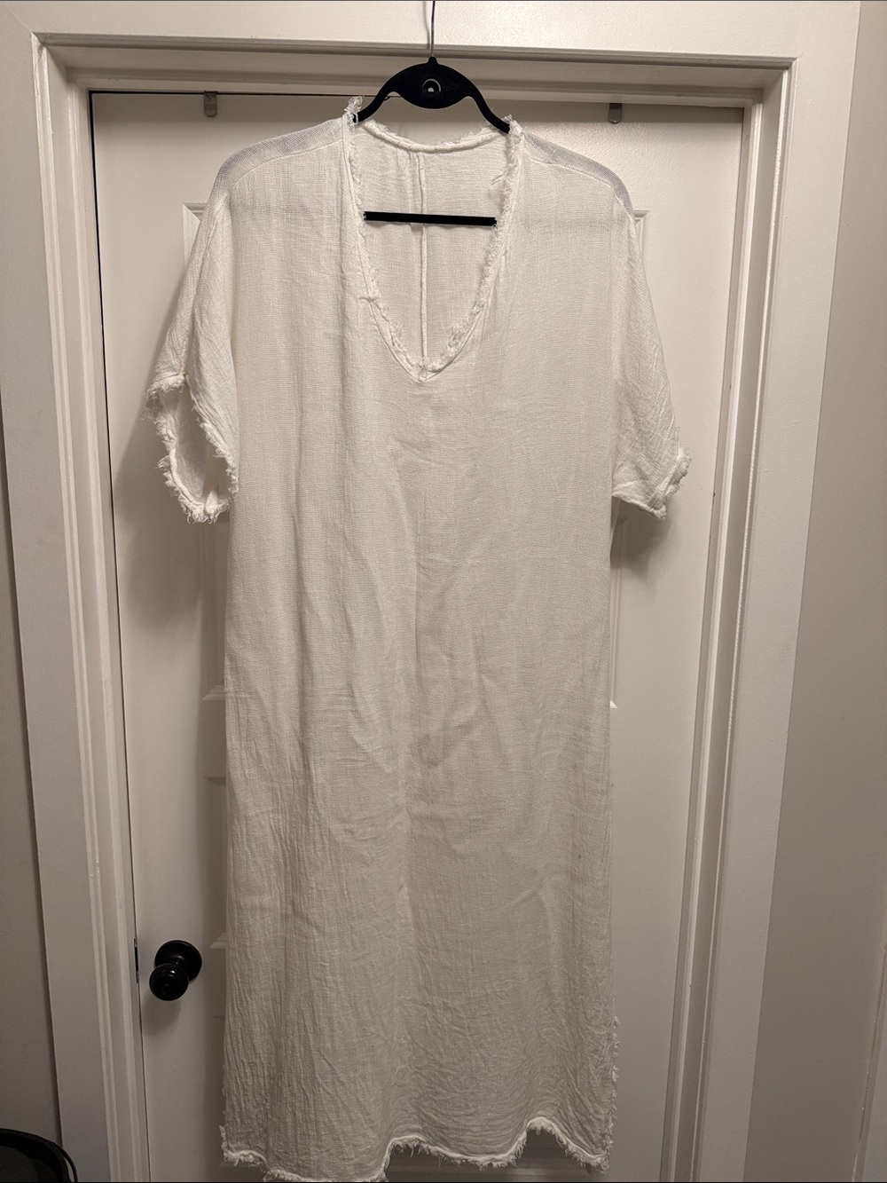 Women’s linen/cotton White Long Casual V-Neck dress